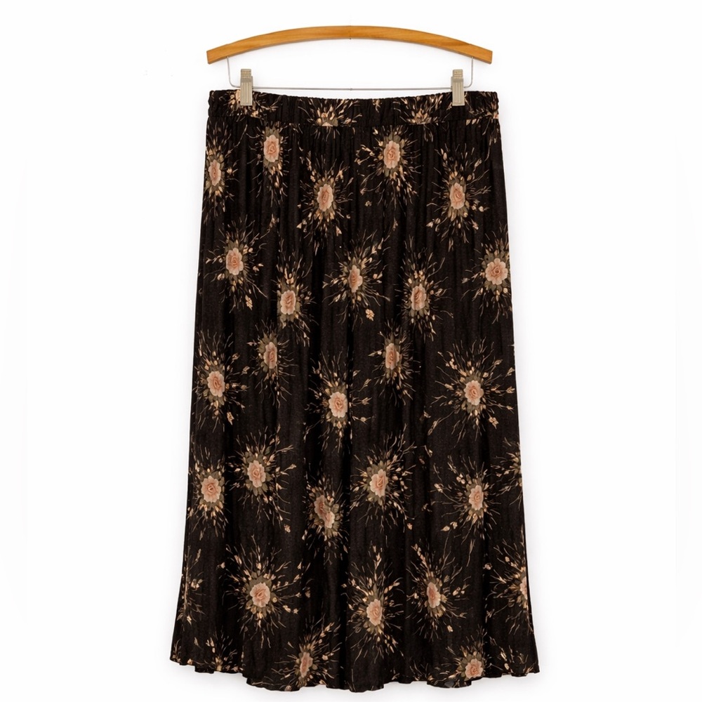 Vintage Sag Harbor Black Floral Pleated Maxi Skirt – Size Large